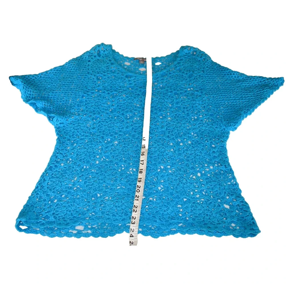 Turquois color crochet top, Boho style, Resort wear Womens Medium